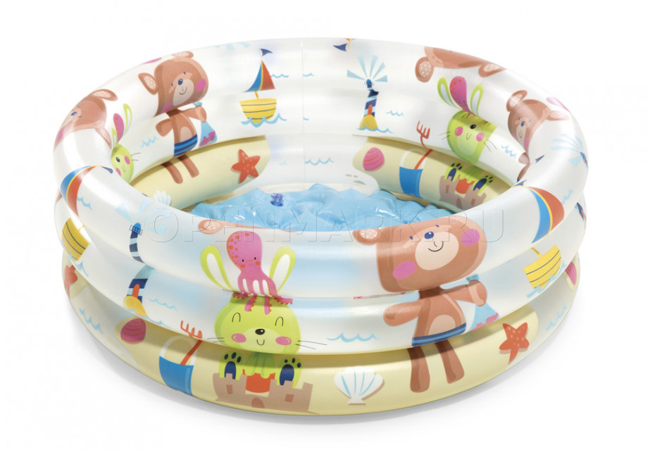 Надувной детский бассейн с надувным полом Intex 57106NP Dino Buddies 3-Ring Baby Pool (от 1 до 3 лет)