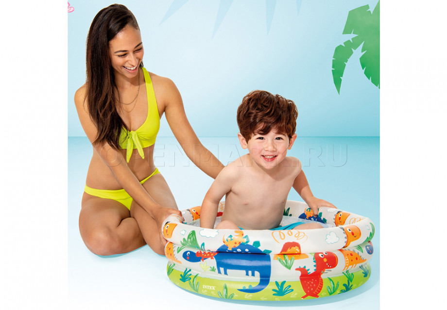 Надувной детский бассейн с надувным полом Intex 57106NP Dino Buddies 3-Ring Baby Pool (от 1 до 3 лет)