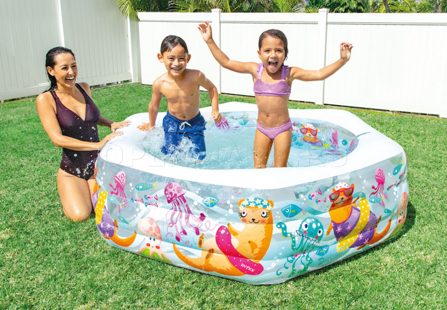 Надувной семейный бассейн с надувным полом Intex 56493NP Happy Otter Pool (от 6 лет)