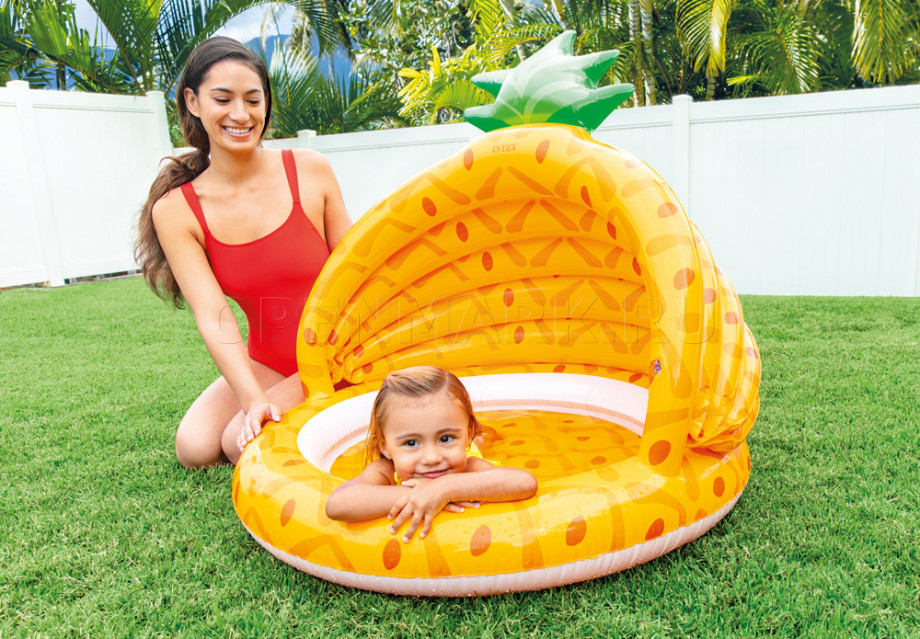 Надувной детский бассейн с навесом и надувным полом Ананас Intex 58414NP Pineapple Baby Pool (от 1 до 3 лет)