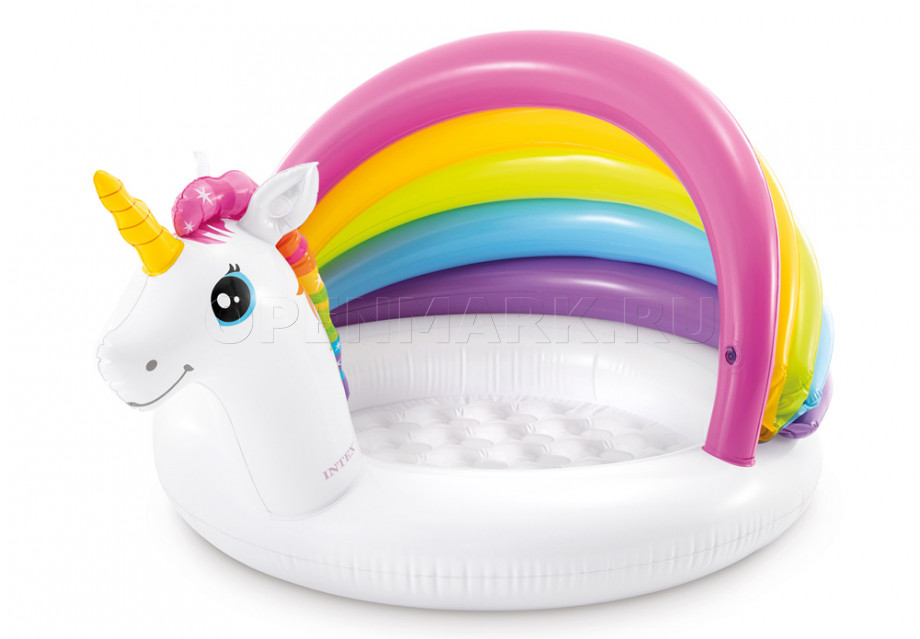 Надувной детский бассейн с навесом и надувным полом Единорог Intex 57113NP Unicorn Baby Pool (от 1 до 3 лет)