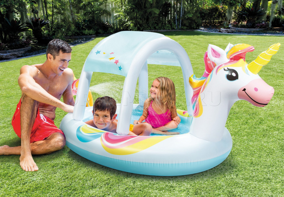 Надувной детский бассейн со съёмным тентом Единорог Intex 58435NP Unicorn Spray Pool (от 2 лет)