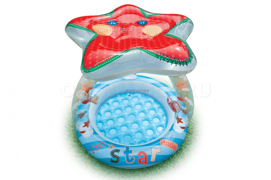 Надувной детский бассейн с навесом и надувным полом Звезда Intex 57428NP Lil Star Shade Baby Pool (от 1 до 3 лет)