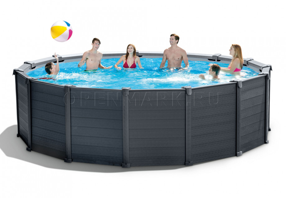Каркасный бассейн Intex 26384NP Graphite Gray Panel Pool (478 х 124 см) + песочный фильтрующий насос + аксессуары