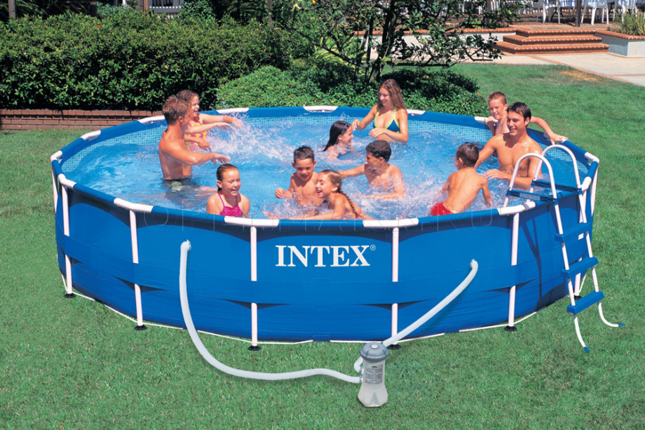 Каркасный бассейн Intex 56942 Metal Frame Pool (457 х 91 см) + фильтрующий картриджный насос + аксессуары