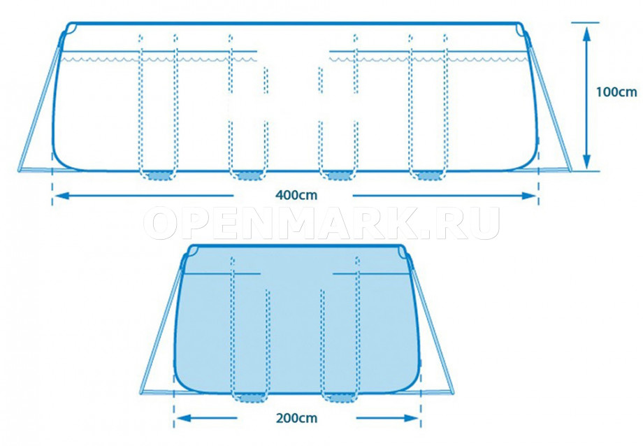 Каркасный бассейн Intex 26788NP Rectangular Prism Frame Pool (400 х 200 х 100 см) + фильтрующий картриджный насос + лестница