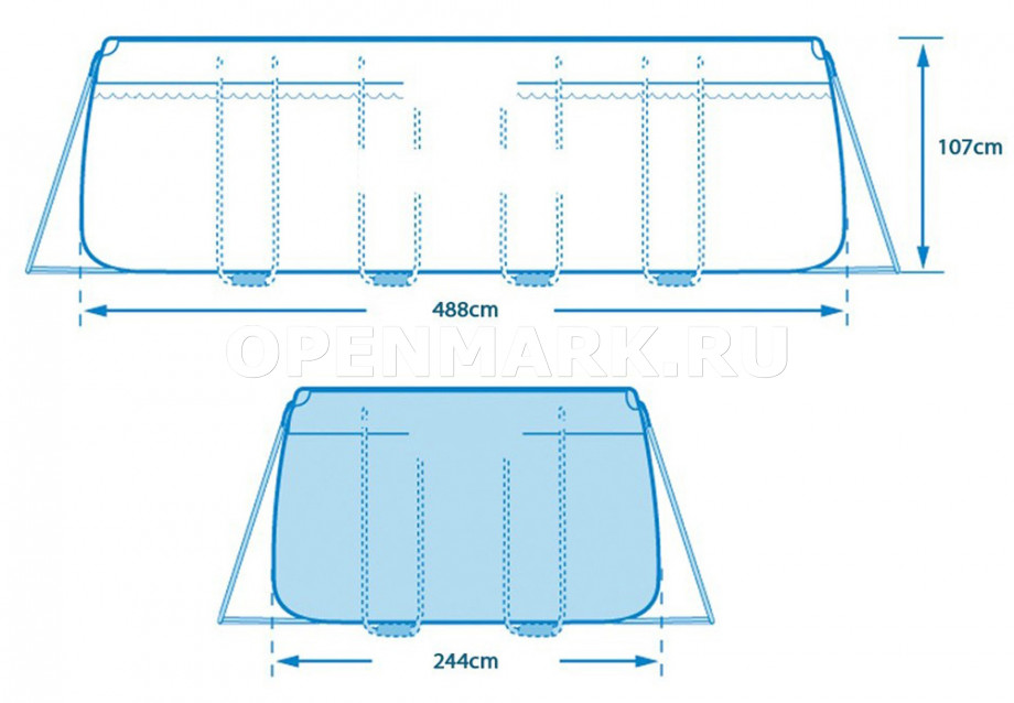 Каркасный бассейн Intex 26792NP Rectangular Prism Frame Pool (488 х 244 х 107 см) + фильтрующий картриджный насос + аксессуары