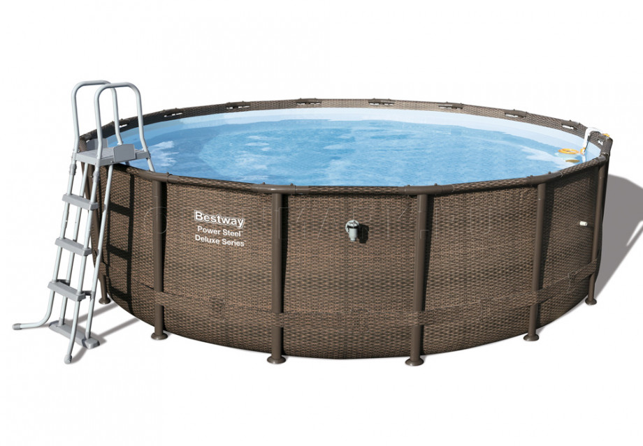 Каркасный бассейн Bestway 56666 Power Steel Deluxe Series Pool (488 х 122 см) + фильтрующий картриджный насос + аксессуары