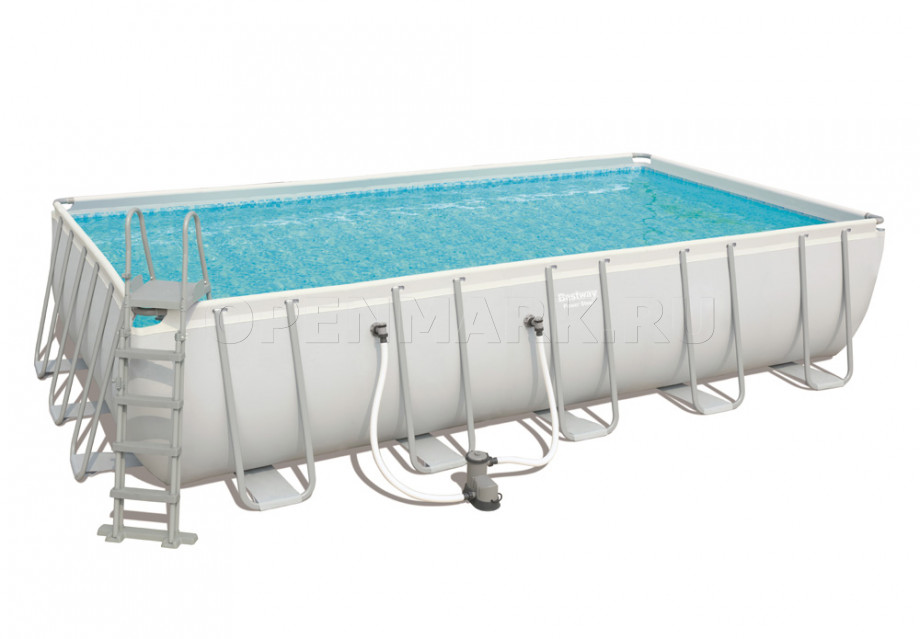 Каркасный бассейн Bestway 56470 Power Steel Rectangular Frame Pool (671 х 366 х 132 см) + фильтрующий картриджный насос + аксессуары