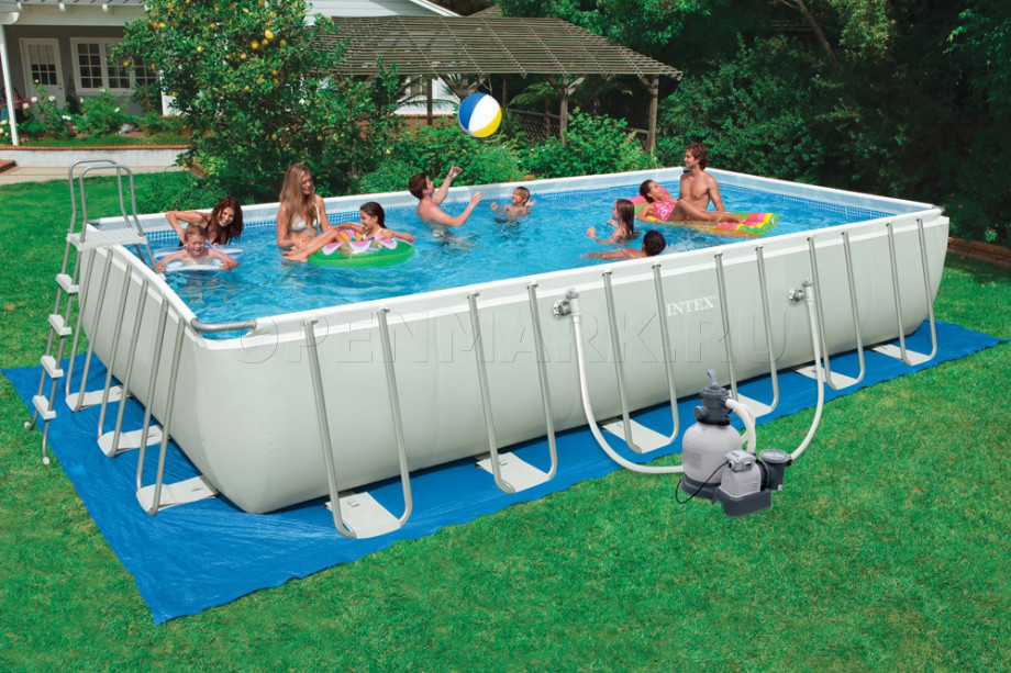 Каркасный бассейн Intex 54978 Rectangular Ultra Frame Pool (732 х 366 х 132 см) + песочный фильтрующий насос + аксессуары