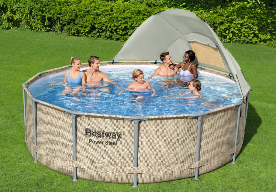 Каркасный бассейн Bestway 5614V Power Steel Pool (396 х 107 см) + фильтрующий картриджный насос + аксессуары