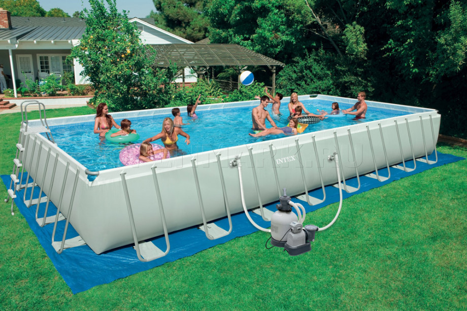 Каркасный бассейн Intex 54986 Rectangular Ultra Frame Pool (975 х 488 х 132 см) + песочный фильтрующий насос + аксессуары