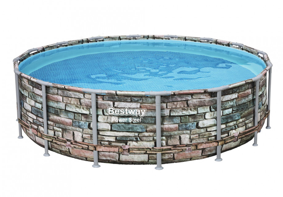 Каркасный бассейн Bestway 56966 Power Steel Round Pool (488 х 122 см) + фильтрующий картриджный насос + аксессуары