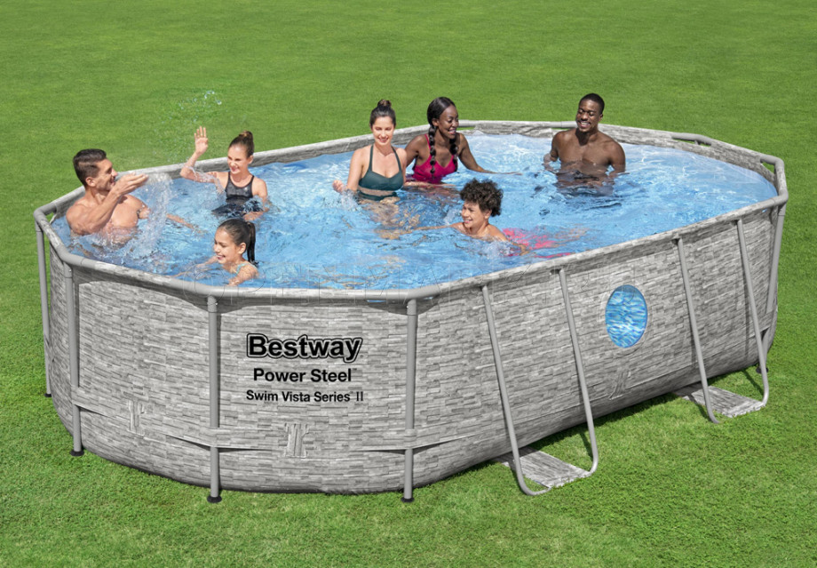 Каркасный бассейн Bestway 56946 Power Steel Swim Vista Frame Pool (488 х 305 х 107 см) + песочный фильтрующий насос + аксессуары