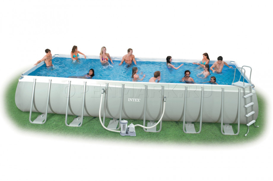 Каркасный бассейн Intex 54478 Rectangular Ultra Frame Pool (732 х 366 х 132 см) + фильтрующий картриджный насос + аксессуары