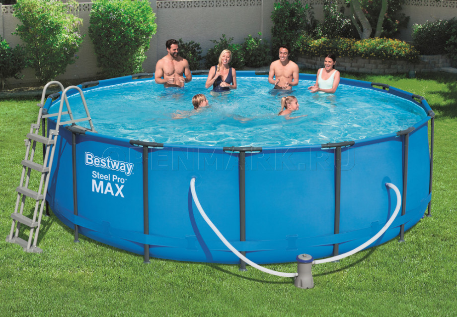 Каркасный бассейн Bestway 56830 Steel Pro Max Frame Pool (457 х 122 см) + фильтрующий картриджный насос + лестница