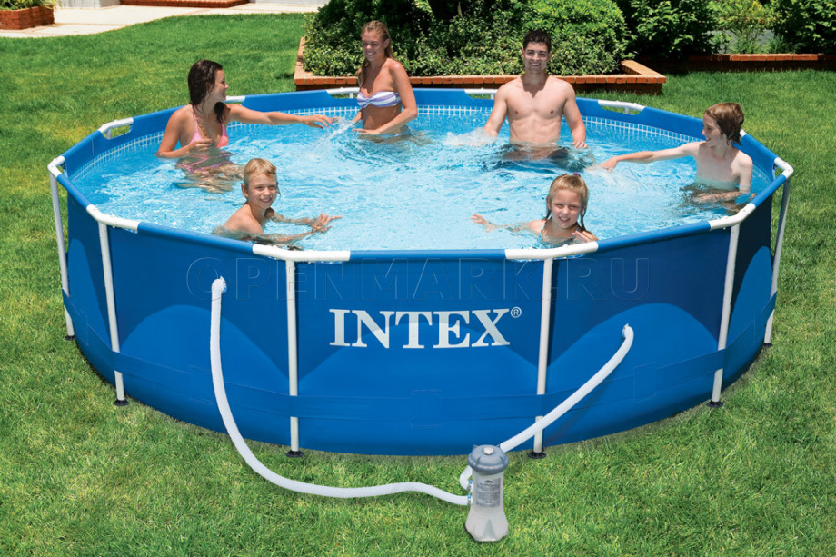 Каркасный бассейн Intex 54944 Metal Frame Pool (366 х 107 см) + фильтрующий картриджный насос + лестница
