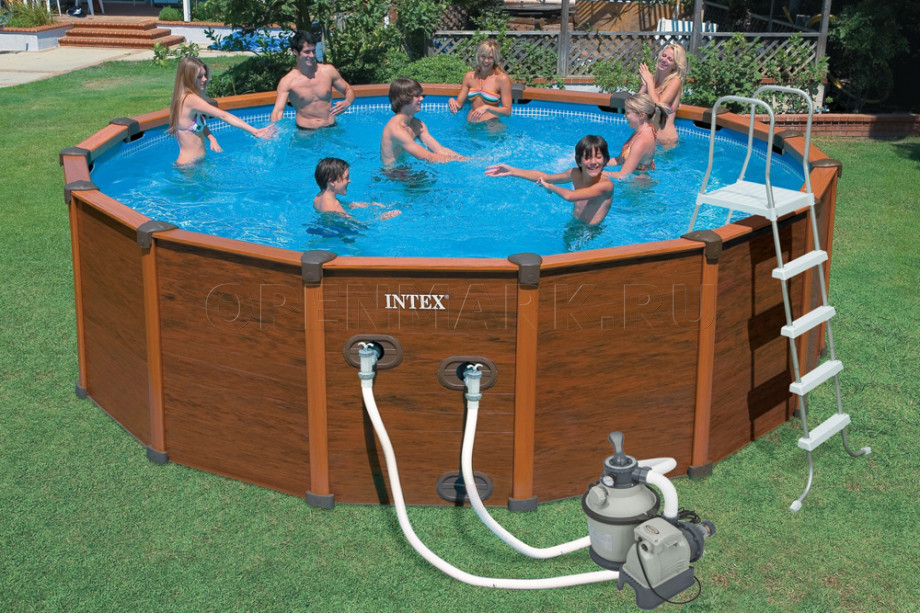 Каркасный бассейн Intex 28382 Sequoia Spirit Wood-Grainn Frame Pool (478 х 124 см) + песочный фильтрующий насос + аксессуары