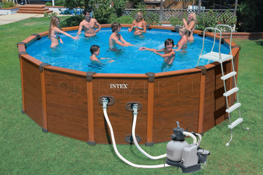 Каркасный бассейн Intex 28396 Sequoia Spirit Wood-Grainn Frame Pool (569 х 135 см) + песочный фильтрующий насос с хлоргенератором + аксессуары