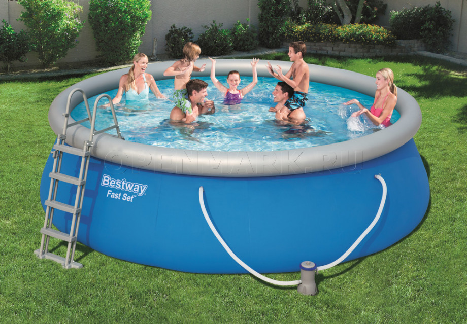 Надувной бассейн Bestway 57289 Fast Set Pool (457 х 122 см) + фильтрующий картриджный насос + лестница