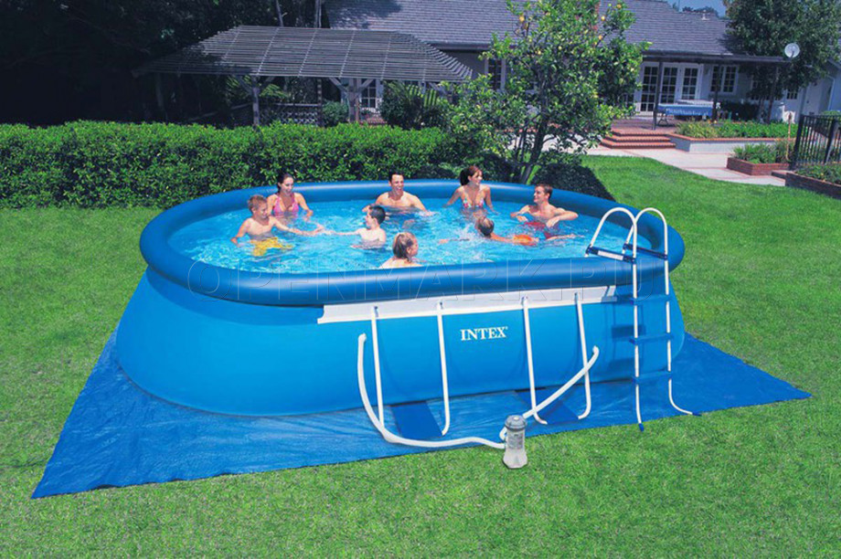 Овальный надувной бассейн Intex 54432 Oval Frame Pool (549 х 305 х 107 см) + фильтрующий картриджный насос + аксессуары