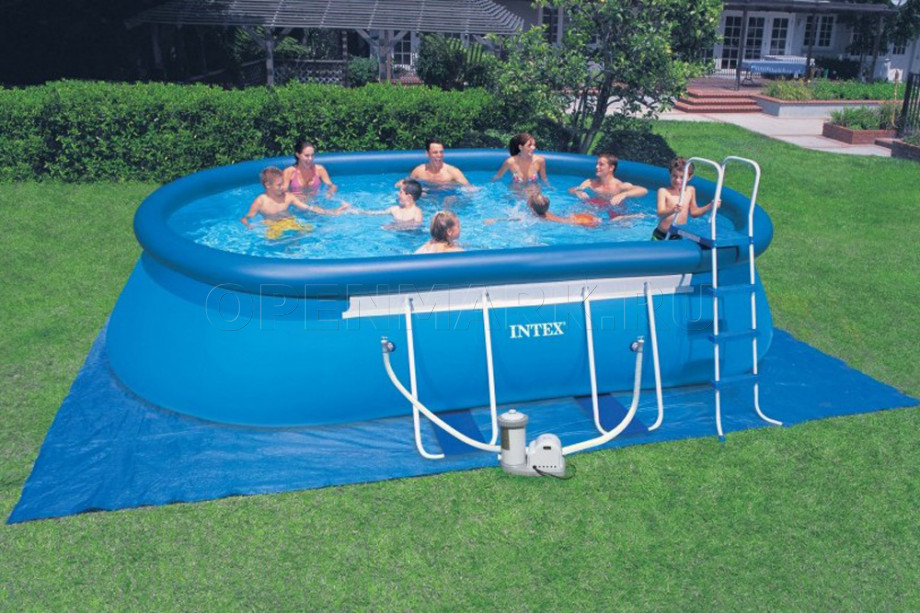 Овальный надувной бассейн Intex 57982 Oval Frame Pool (610 х 366 х 122 см) + фильтрующий картриджный насос + аксессуары