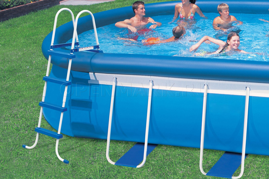 Овальный надувной бассейн Intex 57988 Oval Frame Pool (732 х 366 х 122 см) + фильтрующий картриджный насос с хлоргенератором + аксессуары