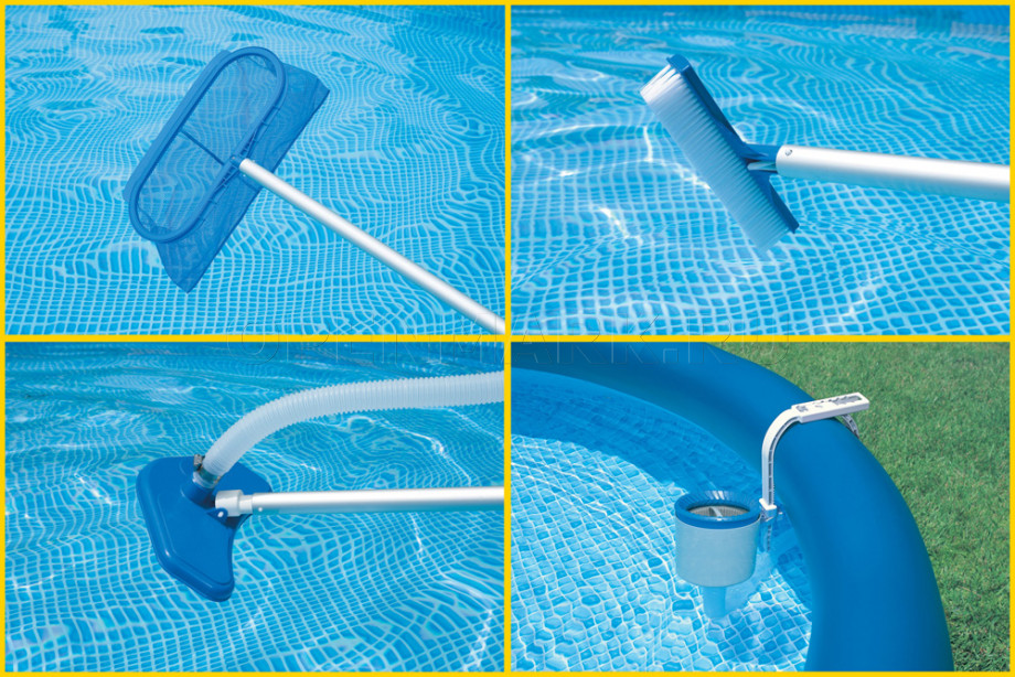 Овальный надувной бассейн Intex 57972 Oval Frame Pool (853 х 366 х 122 см) + фильтрующий картриджный насос + аксессуары