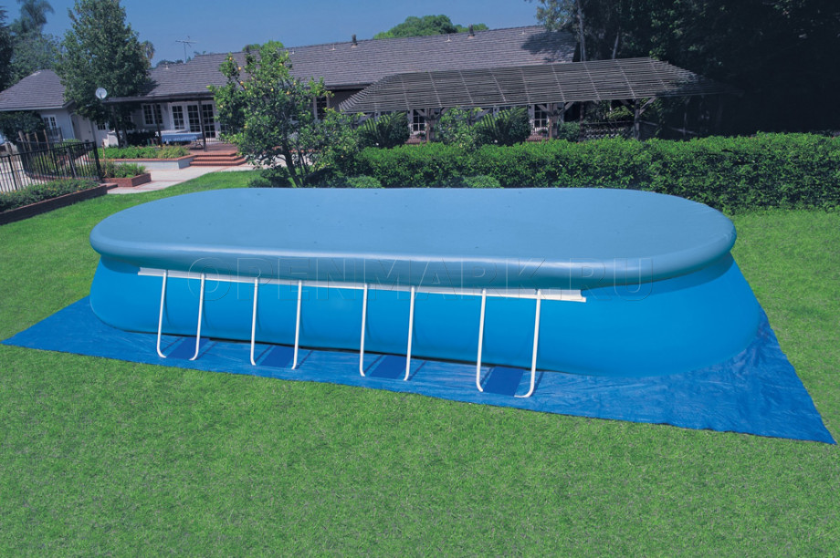 Овальный надувной бассейн Bestway 56164 Oval Fast Set Pool (853 х 366 х 122 см) + фильтрующий картриджный насос + аксессуары