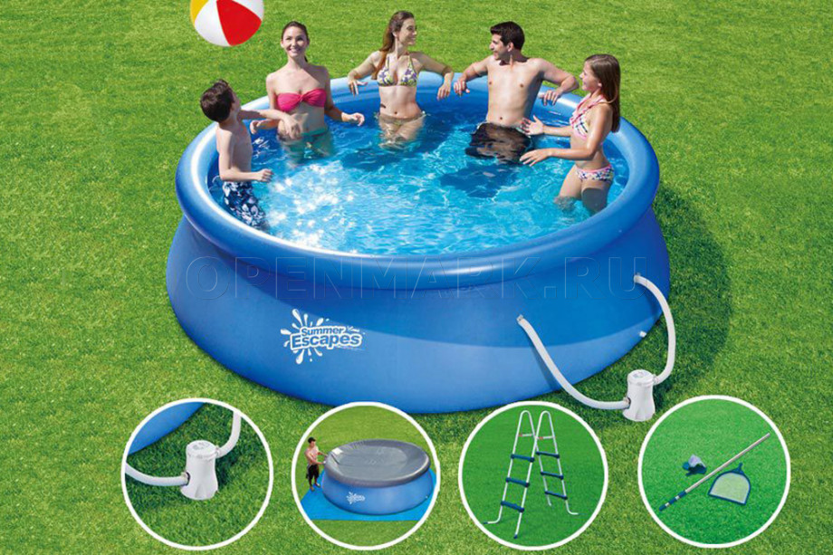 Надувной бассейн Summer Escapes P21-1239-B (365 х 99 см) + фильтрующий картриджный насос + аксессуары
