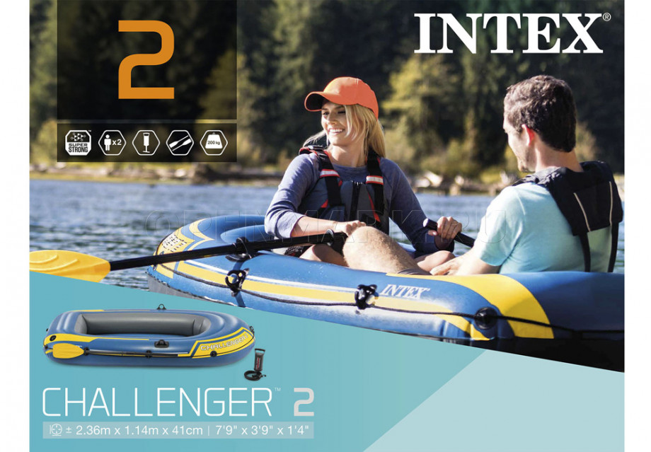 Двухместная надувная лодка Intex 68367NP Challenger-2 Set + пластиковые вёсла и насос