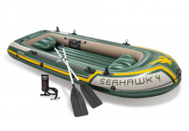 Четырехместная надувная лодка Intex 68351NP Seahawk-4 Set + алюминиевые вёсла и насос