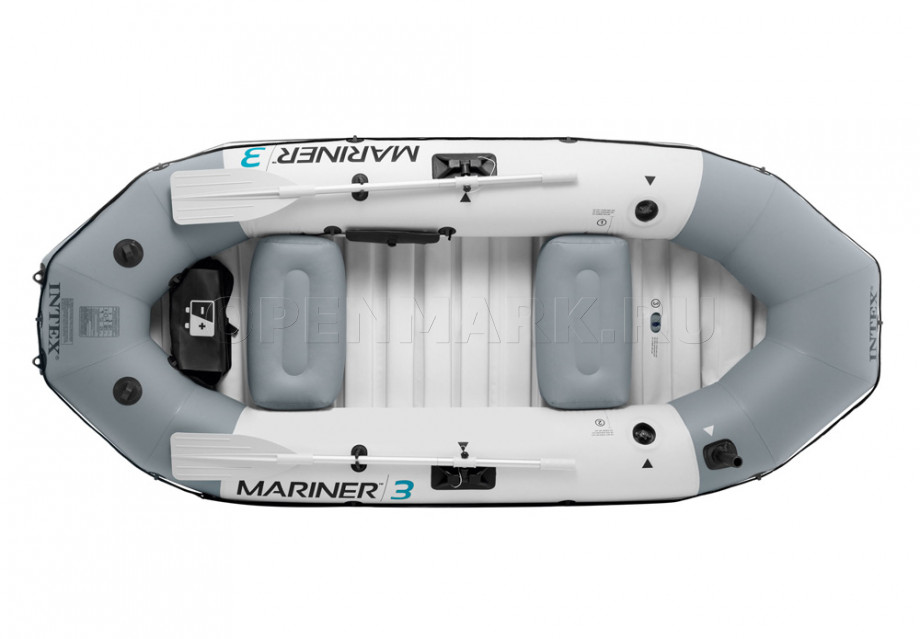 Трехместная надувная лодка Intex 68373NP Mariner 3 Set + жёсткий пол + алюминиевые вёсла и насос