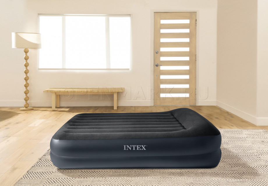 Двуспальная надувная кровать Intex 64124 Pillow Rest Raised Bed + встроенный электронасос