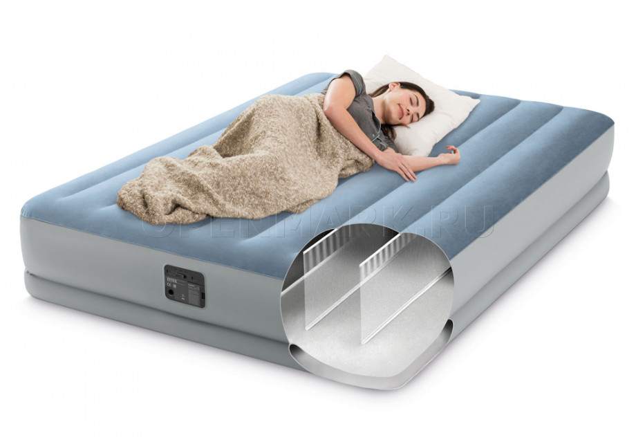 Двуспальная надувная кровать Intex 64168 Mid-Rise Comfort Airbed + встроенный электронасос