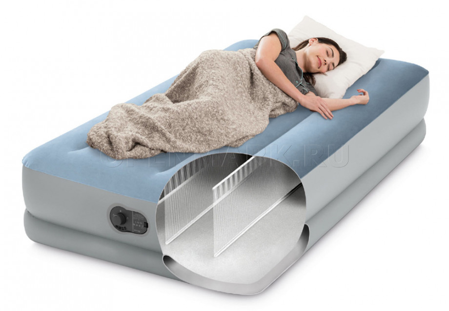 Односпальная надувная кровать Intex 64157 Mid-Rise Comfort Airbed + встроенный USB-электронасос