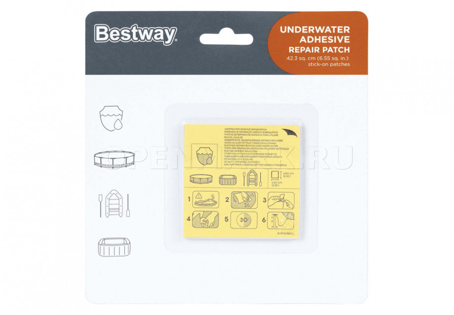 Ремкомплект 10 заплаток Bestway 62091 Underwater Adhesive Repair Patcn