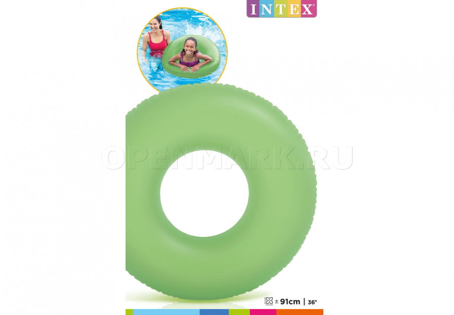 Круг надувной для плавания диаметром 91 см Неоновый Intex 59262NP Neon Frost Tubes (от 9 лет)