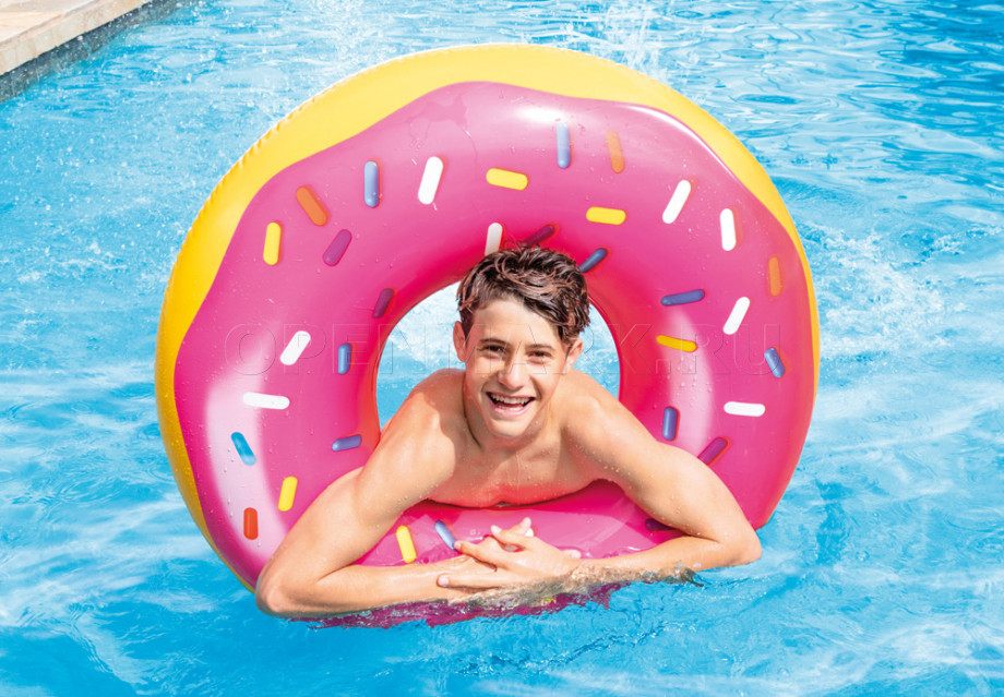 Круг надувной для плавания Пончик розовый Intex 56256NP Pink Forested Donut Tube (от 9 лет)