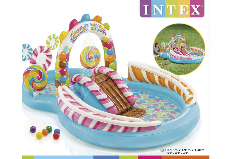 Надувной игровой центр-бассейн с горкой Территория конфет Intex 57149NP Candy Zone Play Center (от 2 лет)