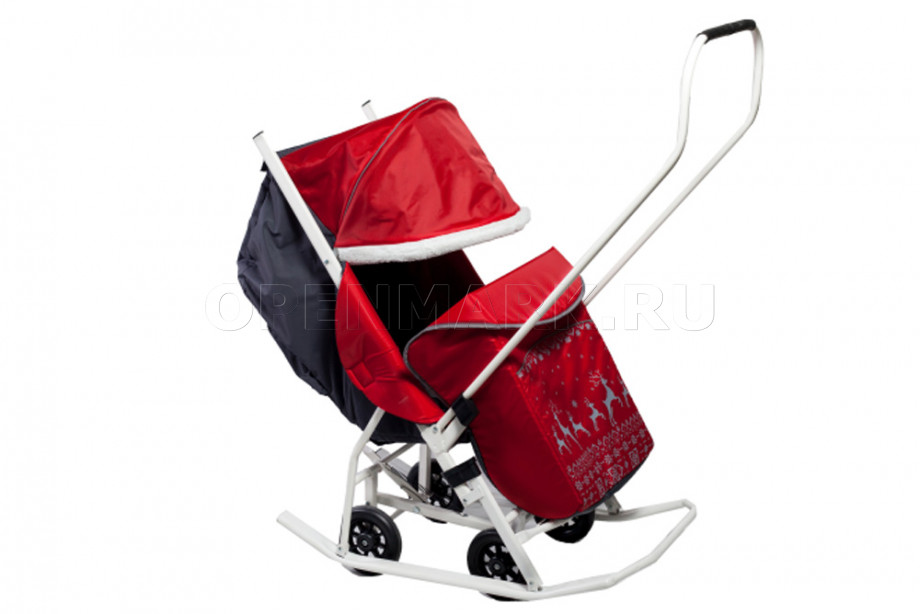 Санки-коляска Моё детство МД-СК01 Норвежский орнамент (красный)