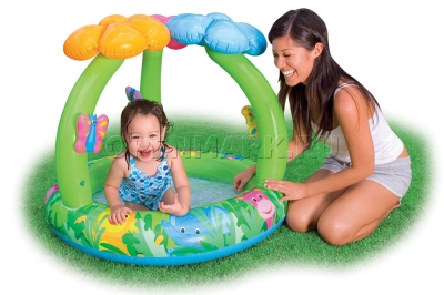 Надувной детский бассейн с тентом и надувным полом Цветок Intex 57419NP Jungle Flower Baby Pool (от 1 до 3 лет)
