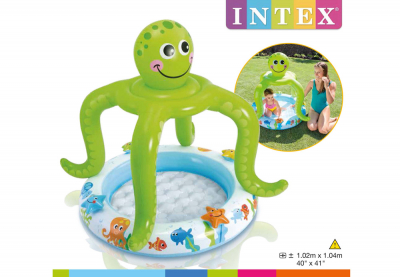 Надувной детский бассейн с надувным полом Осьминожка Intex 57115NP Smiling Octopus Shade Baby Pool (от 1 до 3 лет)