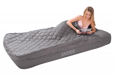 Односпальный надувной матрас со спальным мешком Intex 66998 Sleeping Bag Airbed + встроенный электронасос