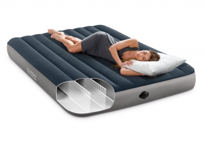 Двуспальный надувной матрас Intex 64783 Single-High Airbed + встроенный ножной насос + внешний электонасос на батарейках