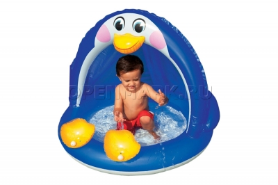 Надувной детский бассейн с навесом и надувным полом Пенгвин Intex 57418NP Penguin Baby Pool (от 1 до 3 лет)