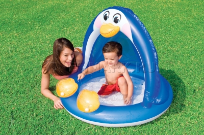 Надувной детский бассейн с навесом и надувным полом Пенгвин Intex 57418NP Penguin Baby Pool (от 1 до 3 лет)