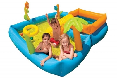 Надувной игровой центр-бассейн с пальмой и горкой Intex 58466NP Playground Pool (от 3 лет)