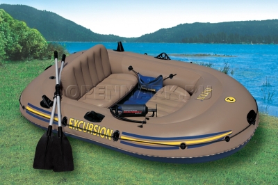 Двухместная надувная лодка Intex 68318 Excursion-2 Set + алюминиевые вёсла и насос