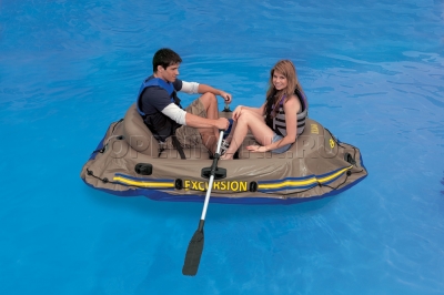 Двухместная надувная лодка Intex 68318 Excursion-2 Set + алюминиевые вёсла и насос